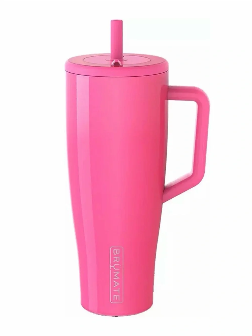 Brümate Hot Pink Insulated Travel Mug with Straw and Handle